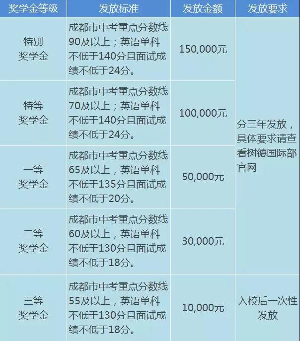 成都树德中学国际高中奖学金