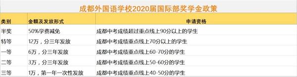 成都外国语学校国际高中奖学金政策
