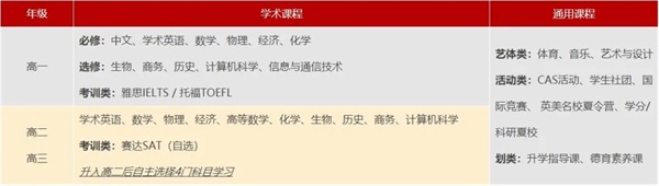 武汉外国语英中学校国际高中（A-Level课程班）课程设置